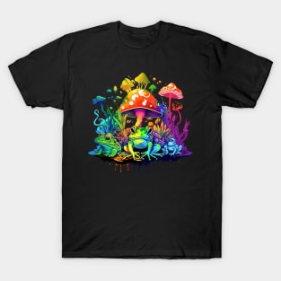 Frogs And Colorful Mushrooms T-Shirt